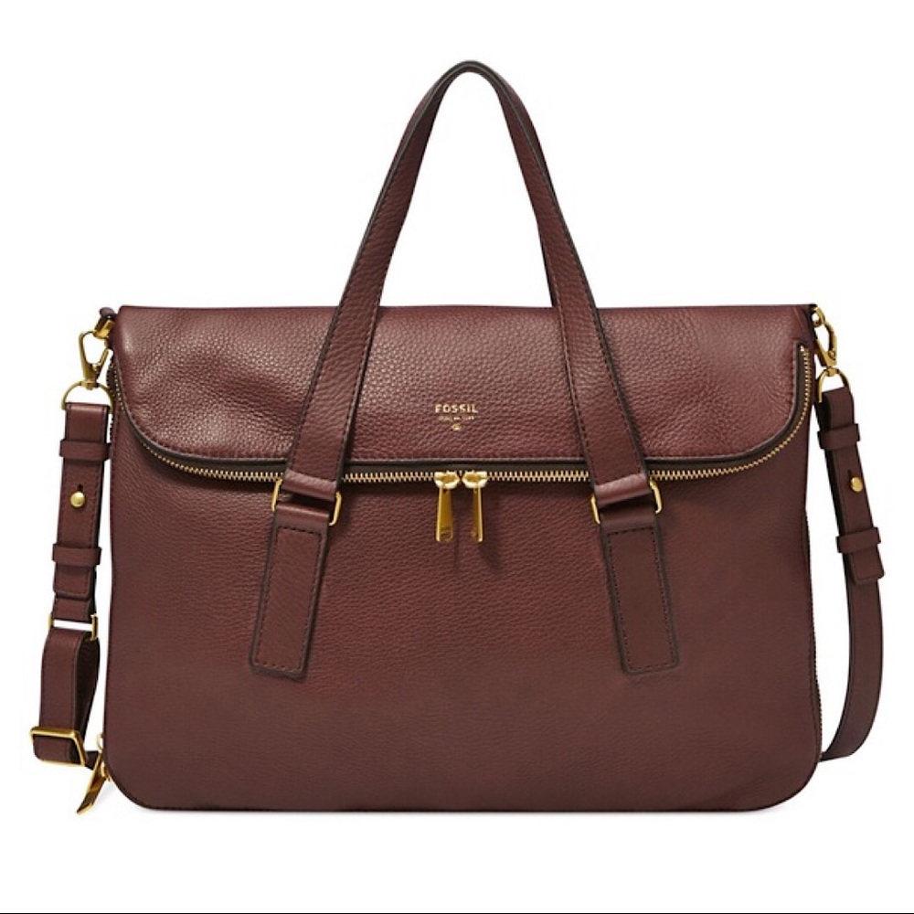 Fossil Preston Foldover Expandable Leather Tote
